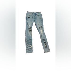 Broken Promises Distressed Slim Print Jeans Sz 30
